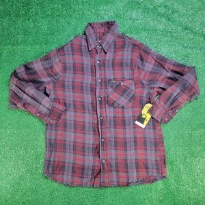 Stanley Long Sleeved Plaid Flannel Button Up Shirt Mens Sz Medium Burgundy Black